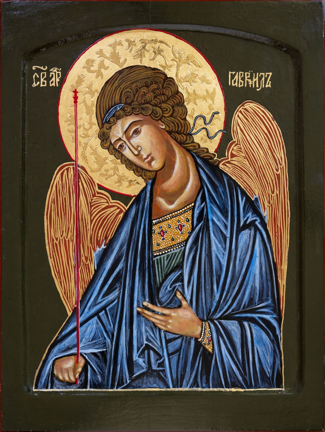 Icon of the Archangel Gabriel in a blue garment, with gilded halo and wings